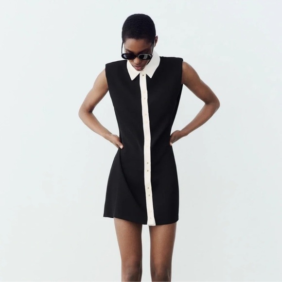 ZARA SHOULDER PAD BLACK MINI DRESS NWT - Picture 3 of 9